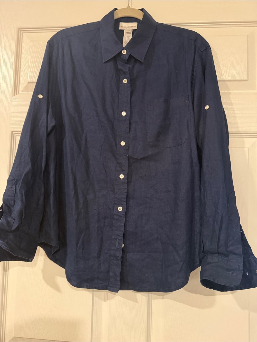 Jones New York Sport Navy Linen Button Shirt 100% Linen